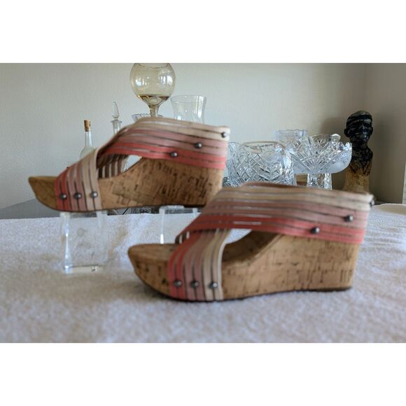 Lucky Brand Mykayla Cork Wedge Sandals 8.5 Striped Slide Platform NWOT - Picture 6 of 10